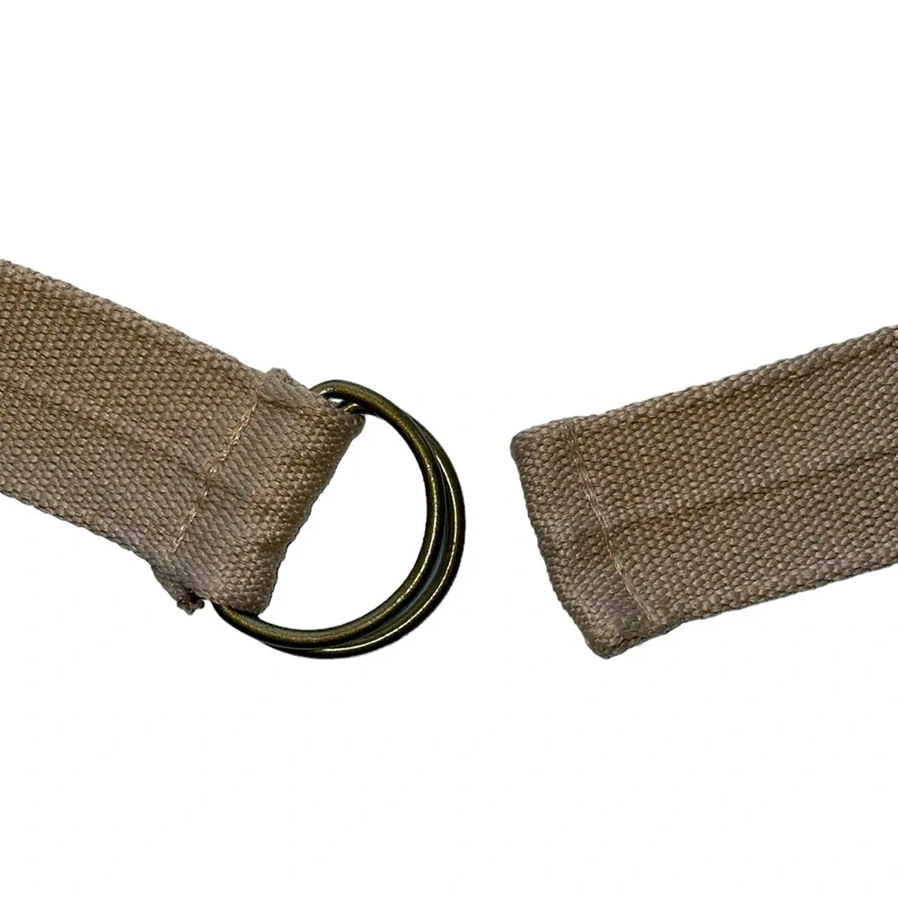 Adjustable light brown woven cotton belt. Matte gold‎ colored buckle. EUC